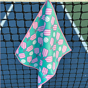 Pickleball Towel - Pink & Green Microfiber & Cotton Towel