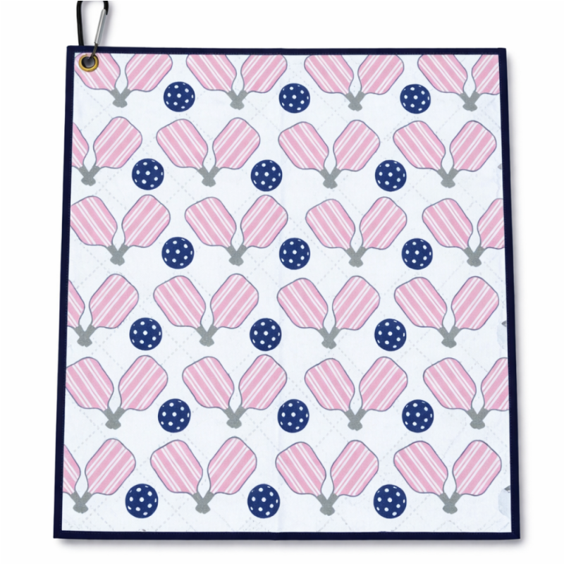 Pickleball Towel - Pink & Navy Microfiber & Cotton Towel