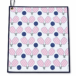 Pickleball Towel - Pink & Navy Microfiber & Cotton Towel