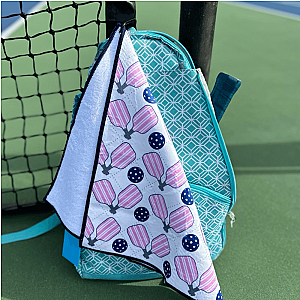 Pickleball Towel - Pink & Navy Microfiber & Cotton Towel