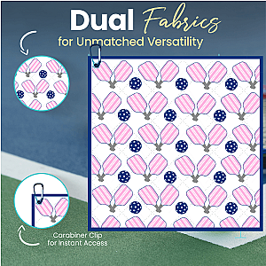 Pickleball Towel - Pink & Navy Microfiber & Cotton Towel