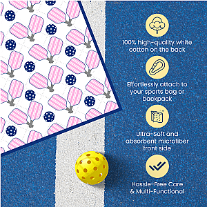 Pickleball Towel - Pink & Navy Microfiber & Cotton Towel
