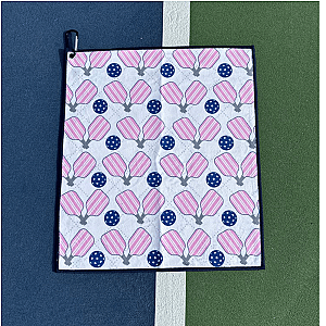 Pickleball Towel - Pink & Navy Microfiber & Cotton Towel