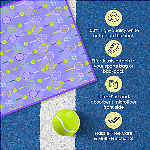 Purple Tennis Towel - Microfiber & Cotton Athletic Towels with Carabiner Clip