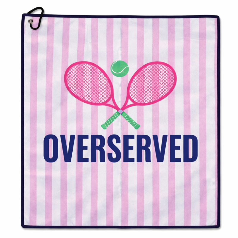 Over Served Tennis Towel- Microfiber & Cotton Athletic Towels with Carabiner Clip