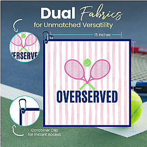 Over Served Tennis Towel- Microfiber & Cotton Athletic Towels with Carabiner Clip