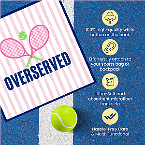 Over Served Tennis Towel- Microfiber & Cotton Athletic Towels with Carabiner Clip