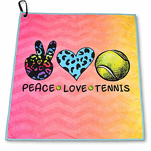Peace Love Tennis Towel- Microfiber & Cotton Athletic Towels with Carabiner Clip