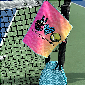 Peace Love Tennis Towel- Microfiber & Cotton Athletic Towels with Carabiner Clip