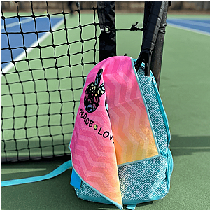 Peace Love Tennis Towel- Microfiber & Cotton Athletic Towels with Carabiner Clip