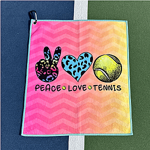 Peace Love Tennis Towel- Microfiber & Cotton Athletic Towels with Carabiner Clip
