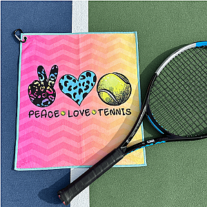 Peace Love Tennis Towel- Microfiber & Cotton Athletic Towels with Carabiner Clip