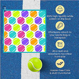 Tennis Balls Towel- Microfiber & Cotton Athletic Towels with Carabiner Clip