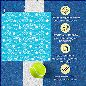 Tennis Love Towel - Microfiber & Cotton Athletic Towels with Carabiner Clip
