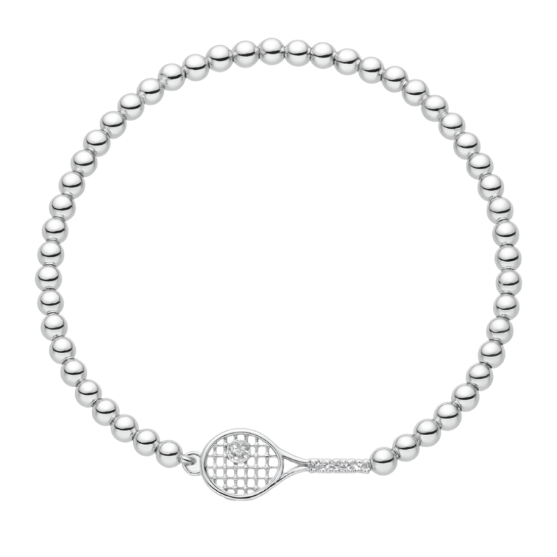 Tennis Beaded Rhinestone Racket Bracelet - Silver