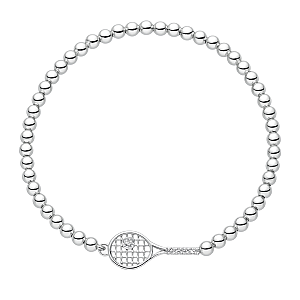 Tennis Beaded Rhinestone Racket Bracelet - Silver
