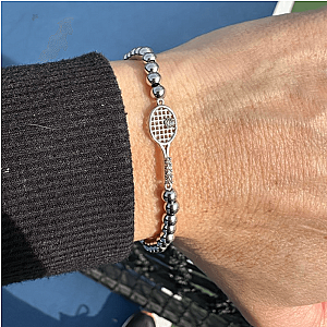 Tennis Beaded Rhinestone Racket Bracelet - Silver