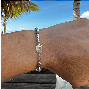 Tennis Beaded Rhinestone Racket Bracelet - Silver