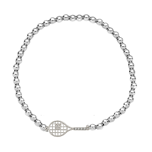 Tennis Beaded Rhinestone Racket Bracelet - Silver