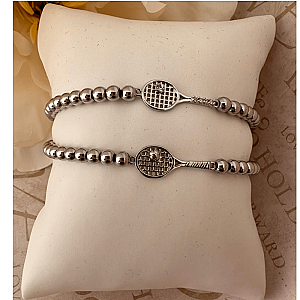 Tennis Beaded Rhinestone Racket Bracelet - Silver