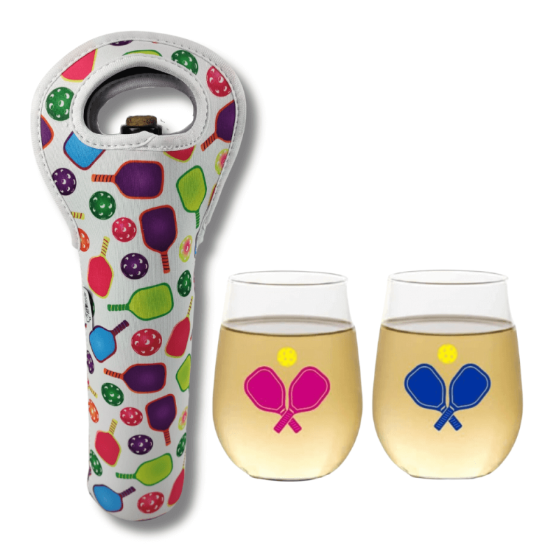 Pickleball Wine Tote & Glasses Gift Set