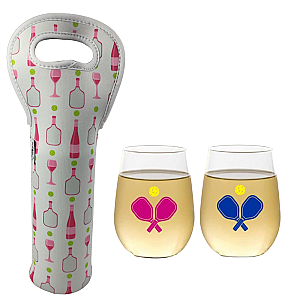 Pickleball Wine Tote & Glasses Gift Set
