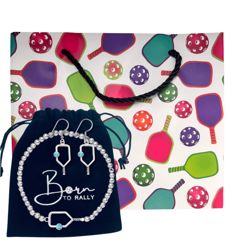 Pickleball Birthstone Bracelet and Earrings Gift Set