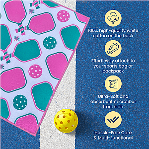 Pickleball Towel - Pink Microfiber & Cotton Towel