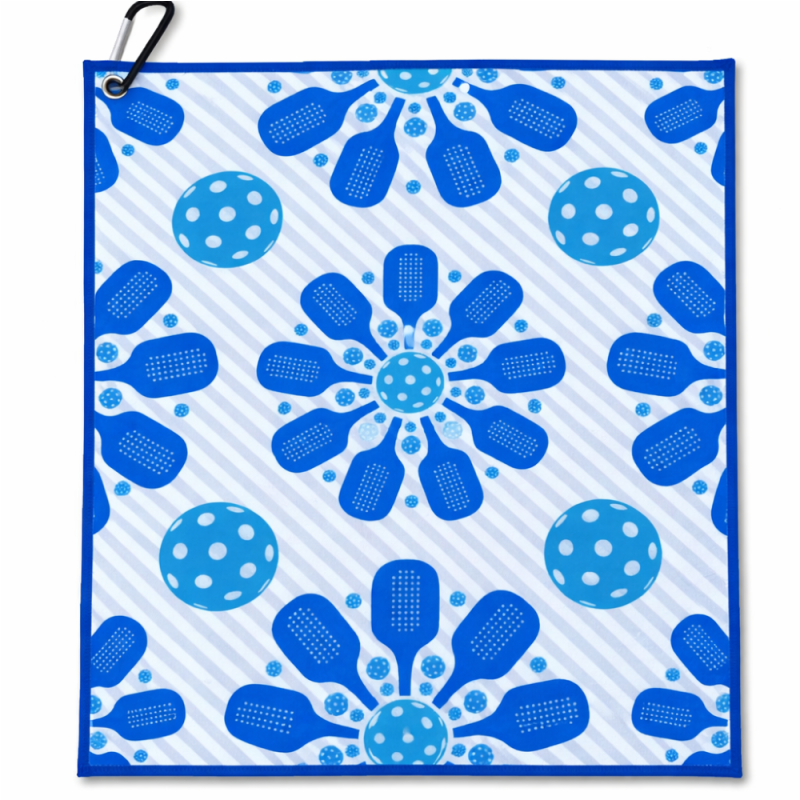 Pickleball Towel - Blue Flower Microfiber & Cotton Towel
