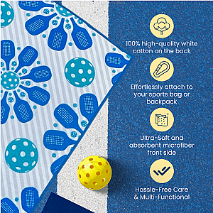 Pickleball Towel - Blue Flower Microfiber & Cotton Towel
