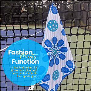 Pickleball Towel - Blue Flower Microfiber & Cotton Towel