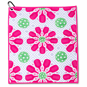 Pickleball Towel - Pink Flower Microfiber & Cotton Towel