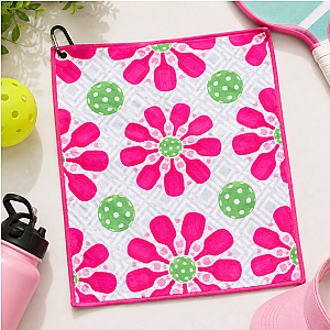 Pickleball Towel - Pink Flower Microfiber & Cotton Towel