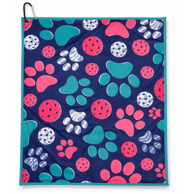Pickleball Towel - Paw Print Microfiber & Cotton Athletic Towels with Carabiner Clip