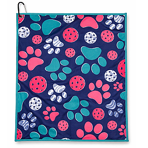 Pickleball Towel - Paw Print Microfiber & Cotton Athletic Towels with Carabiner Clip