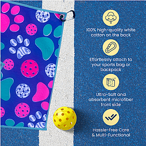 Pickleball Towel - Paw Print Microfiber & Cotton Athletic Towels with Carabiner Clip