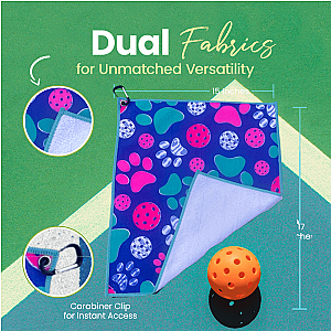 Pickleball Towel - Paw Print Microfiber & Cotton Athletic Towels with Carabiner Clip