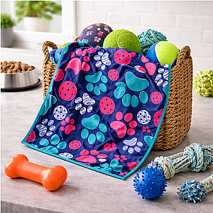 Pickleball Towel - Paw Print Microfiber & Cotton Athletic Towels with Carabiner Clip