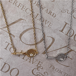 Tennis Racket Rhinestone Necklace- Pick Color