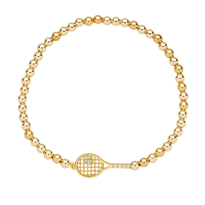 Gold Rhinestone Tennis Racket Beaded Bracelet