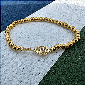 Gold Rhinestone Tennis Racket Beaded Bracelet