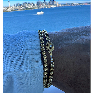 Gold Rhinestone Tennis Racket Beaded Bracelet