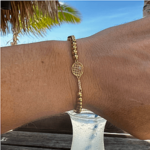 Gold Rhinestone Tennis Racket Beaded Bracelet