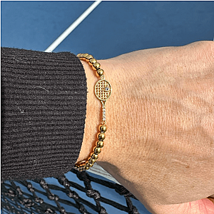 Gold Rhinestone Tennis Racket Beaded Bracelet