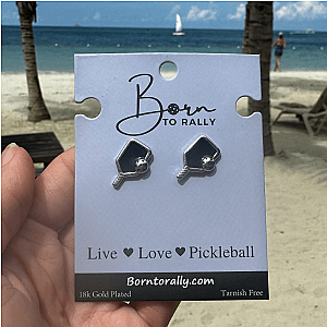 Black and Silver Pickleball Paddle Stud Earrings