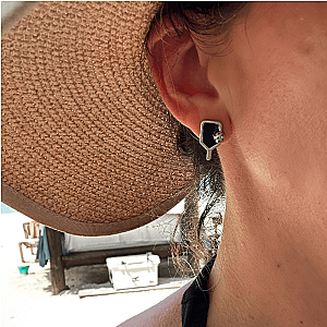 Black and Silver Pickleball Paddle Stud Earrings
