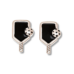 Black and Silver Pickleball Paddle Stud Earrings