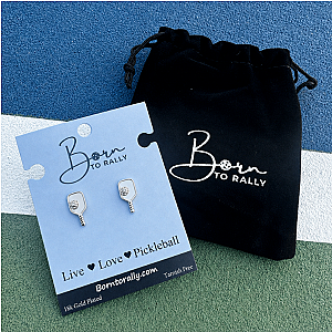 Silver Pickleball Paddle Stud Earrings