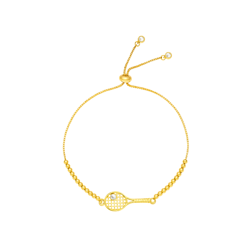 Gold Beaded Slider Tennis Racket Bracelet