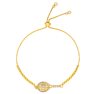 Gold Beaded Slider Tennis Racket Bracelet